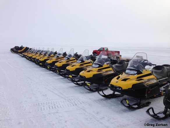 Ski Doo snowmobiles out on the Ross Sea Ice.  I maintain these snowmobiles and train users how to ride them.